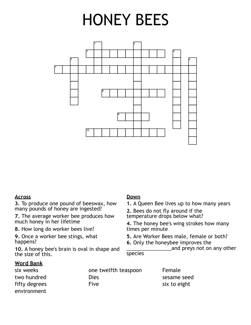 HONEY BEES Crossword WordMint HONEY BEES Crossword WordMint