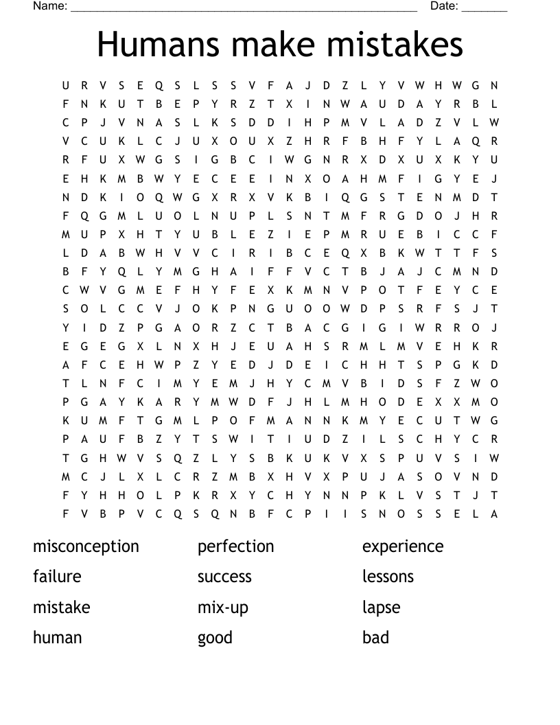 Humans Make Mistakes Word Search WordMint Humans Make Mistakes Word Search WordMint