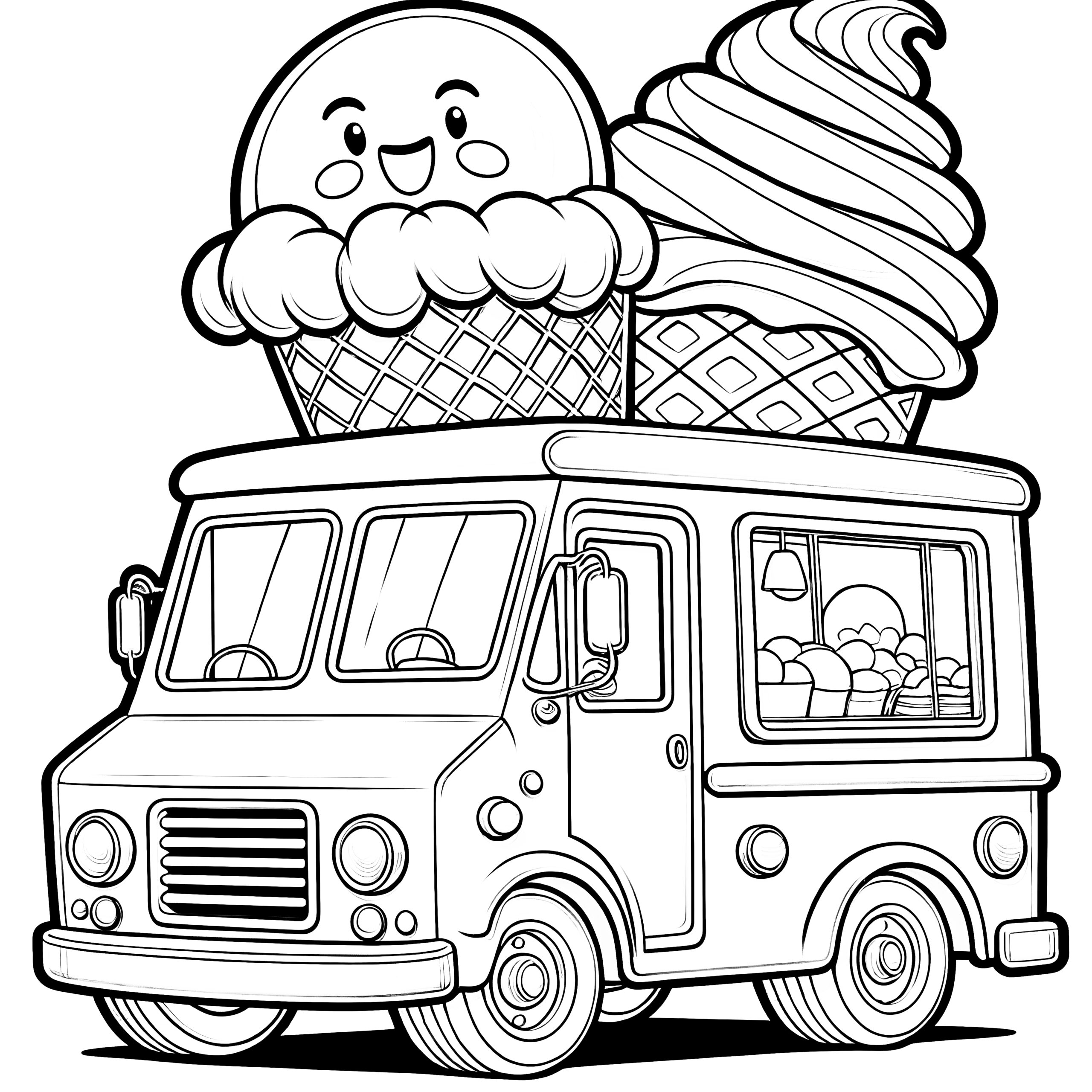 Ice Cream Car With Smiling Ice Cream For Coloring And Printing Free Ice Cream Car With Smiling Ice Cream For Coloring And Printing Free