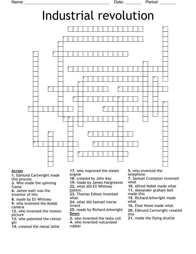 Industrial Revolution Crossword WordMint