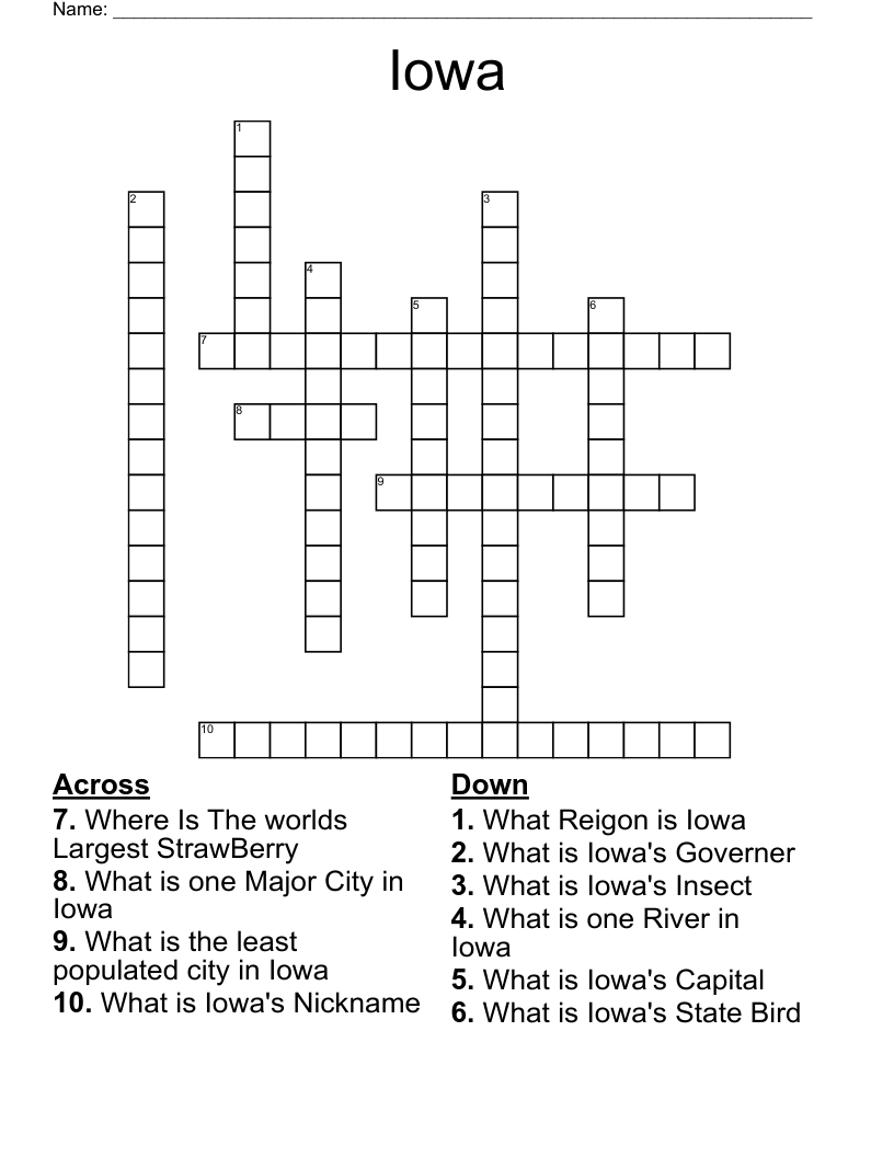 Iowa Trivia Crossword WordMint