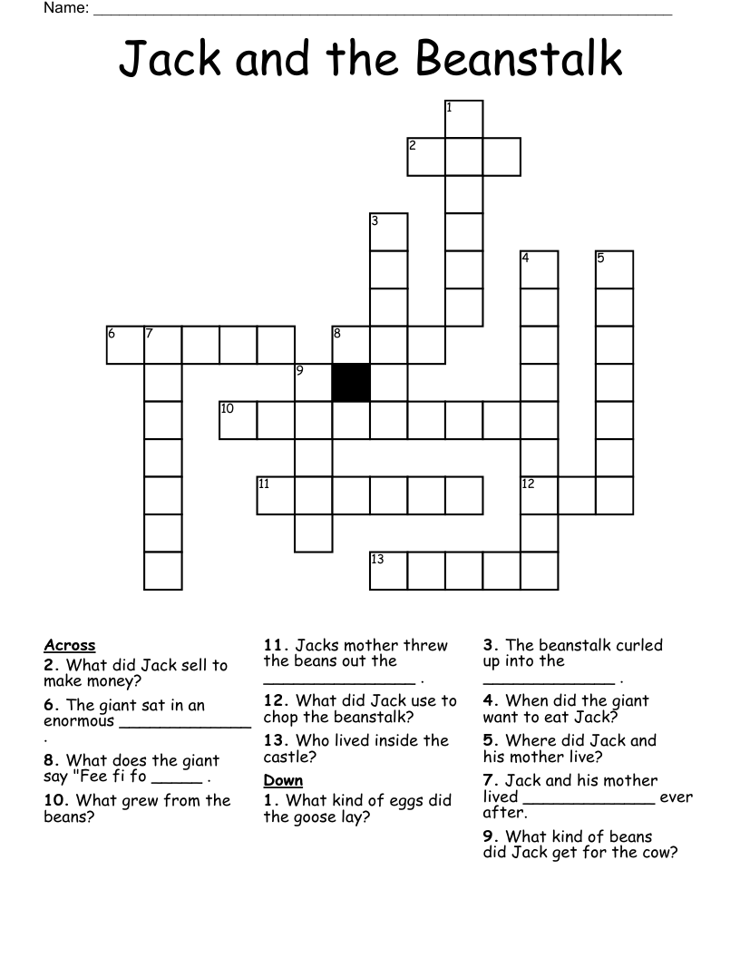 Jack And The Beanstalk Crossword WordMint