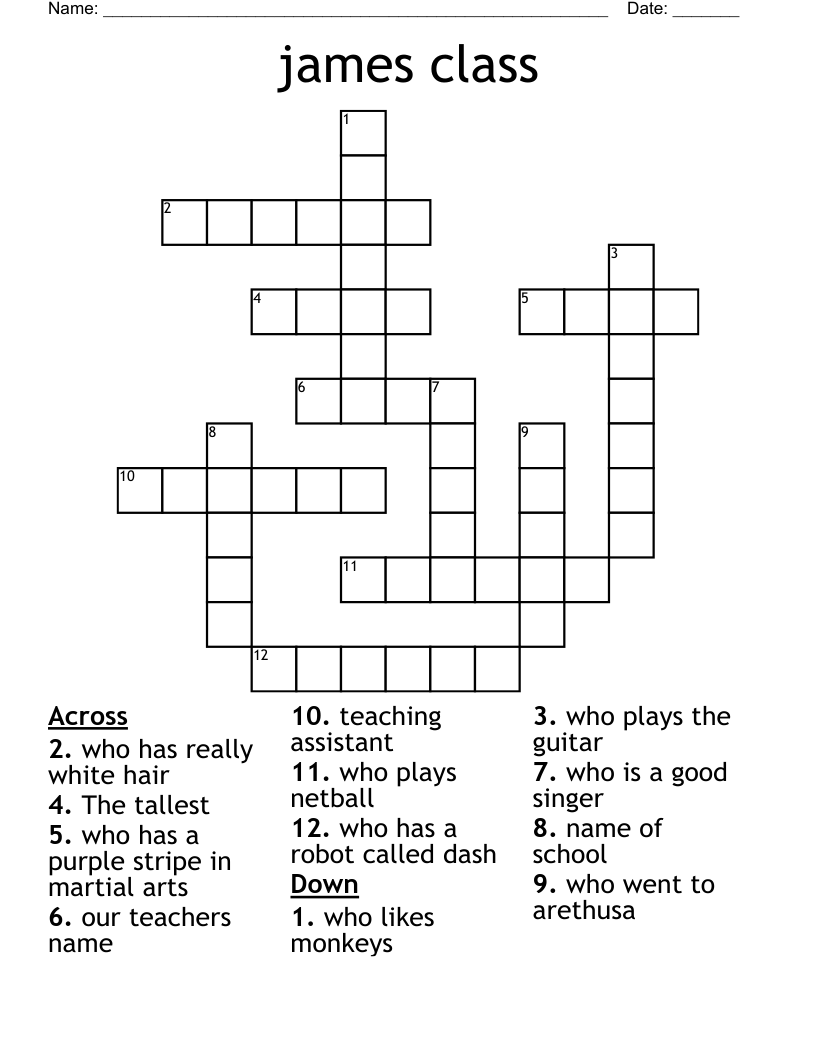 James Class Crossword WordMint