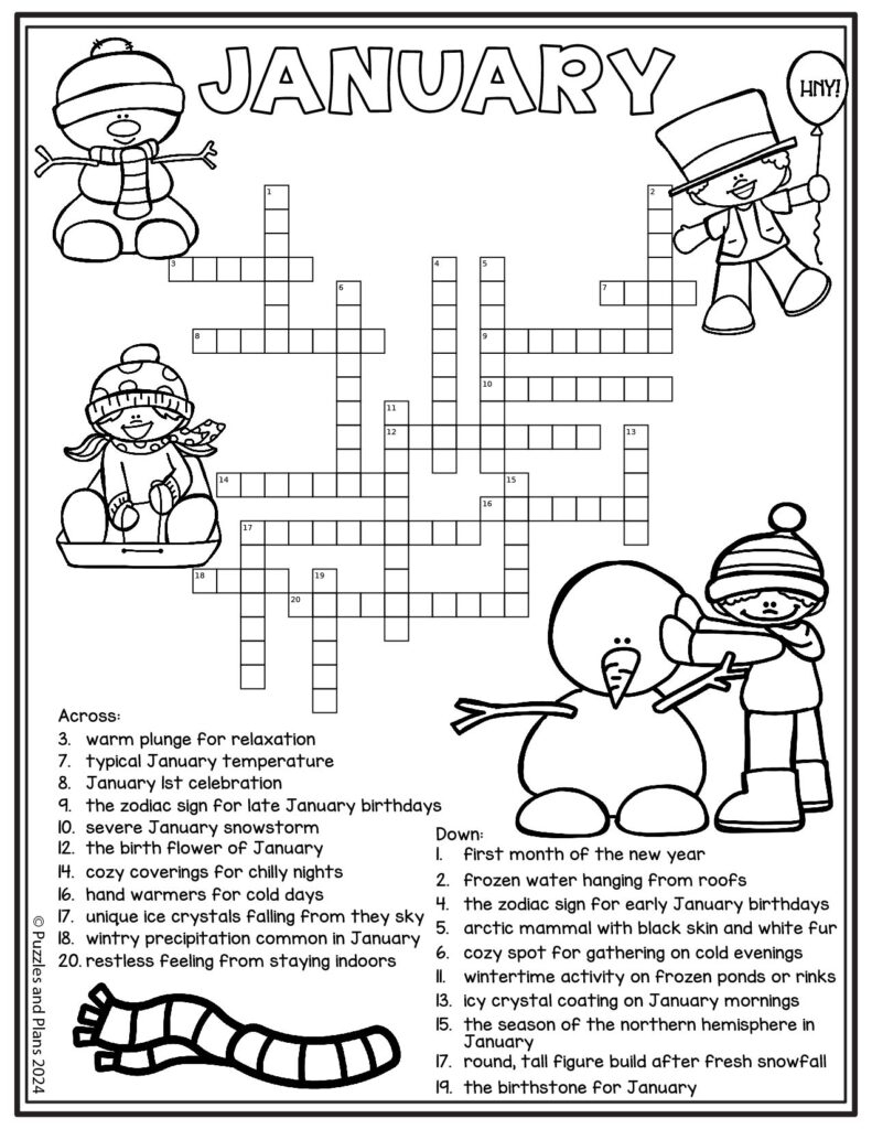 January Crossword Puzzle Printable For Kids Puzzlesandplans January Crossword Puzzle Printable For Kids Puzzlesandplans