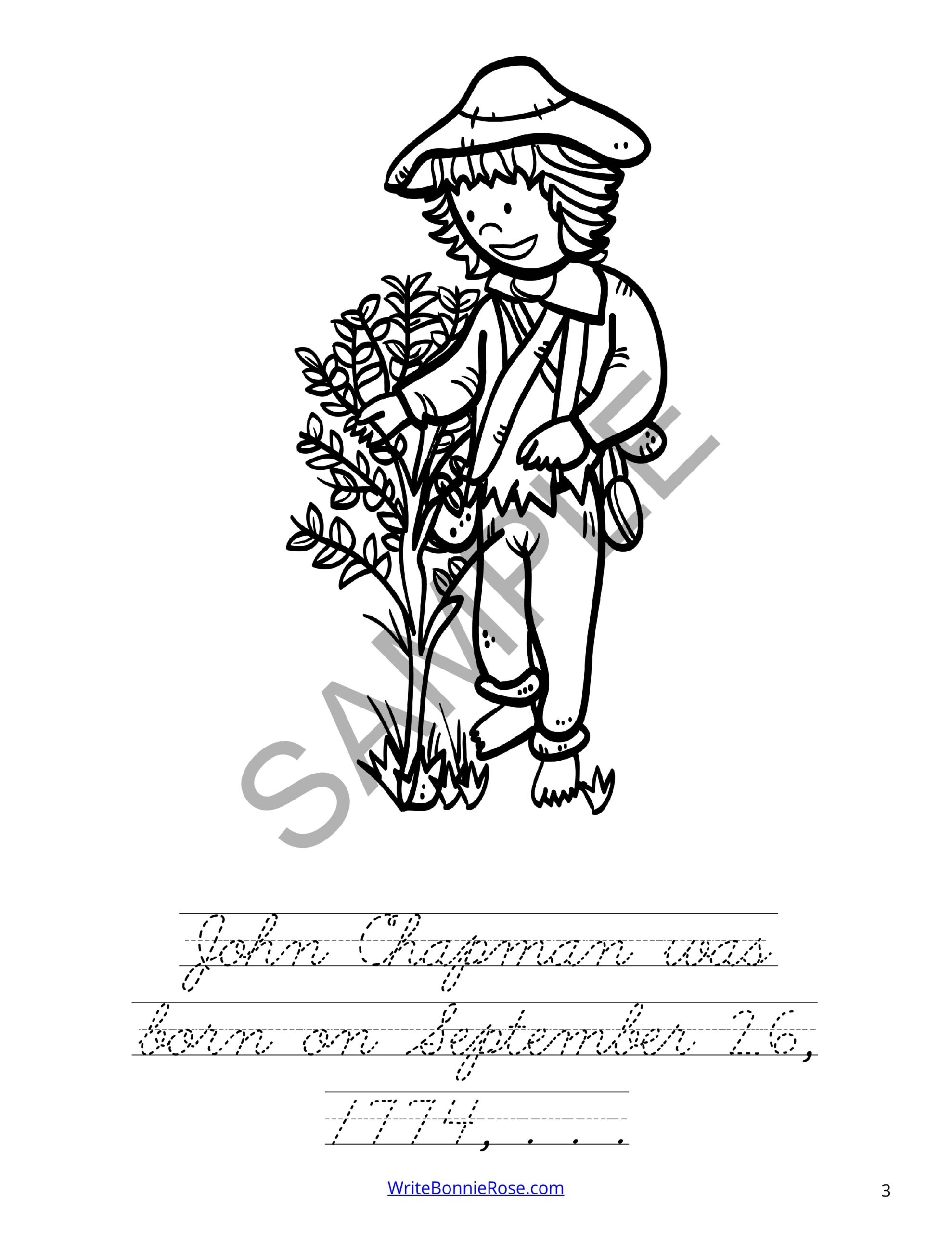 coloring picture of johnny appleseed