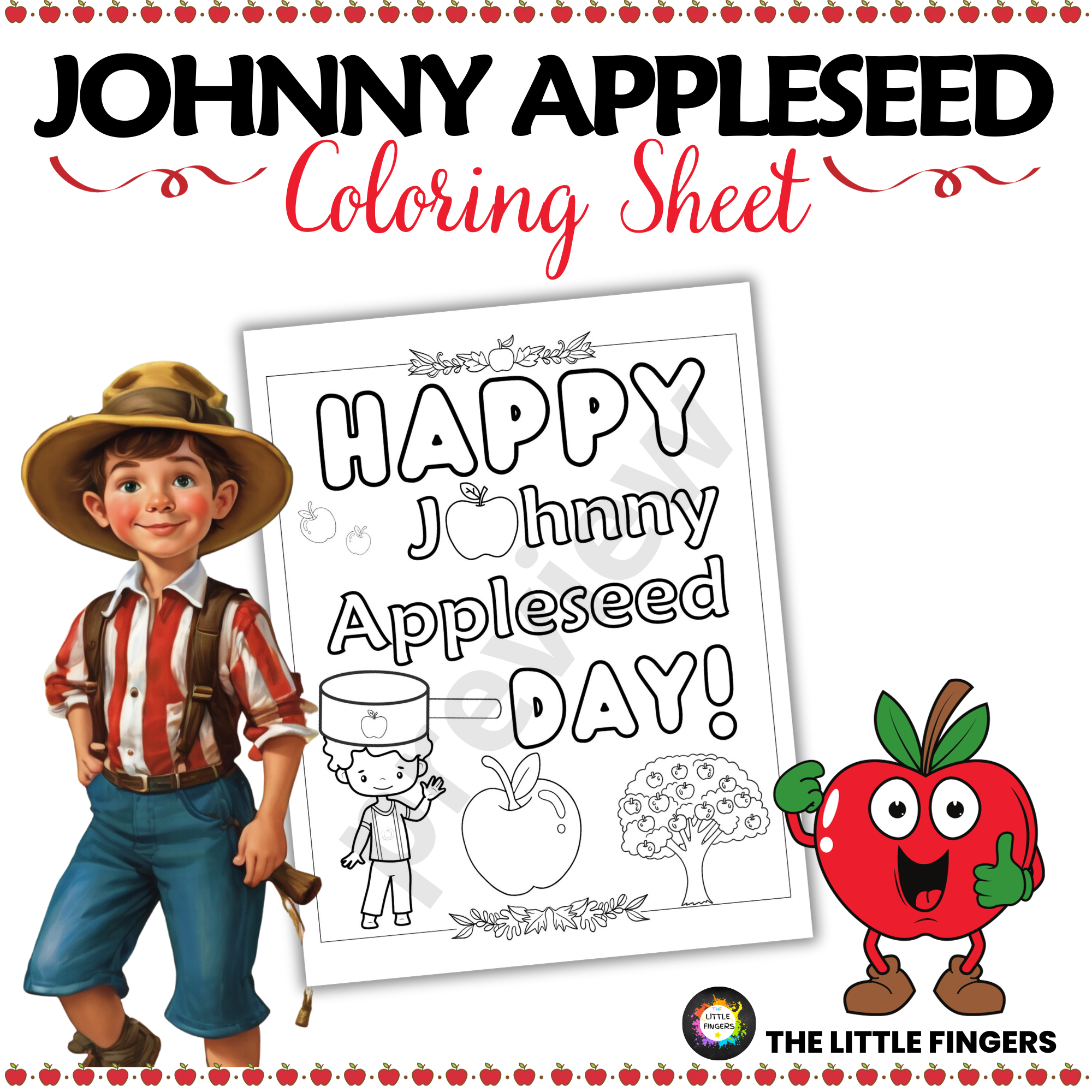 johnny appleseed color page johnny appleseed color page