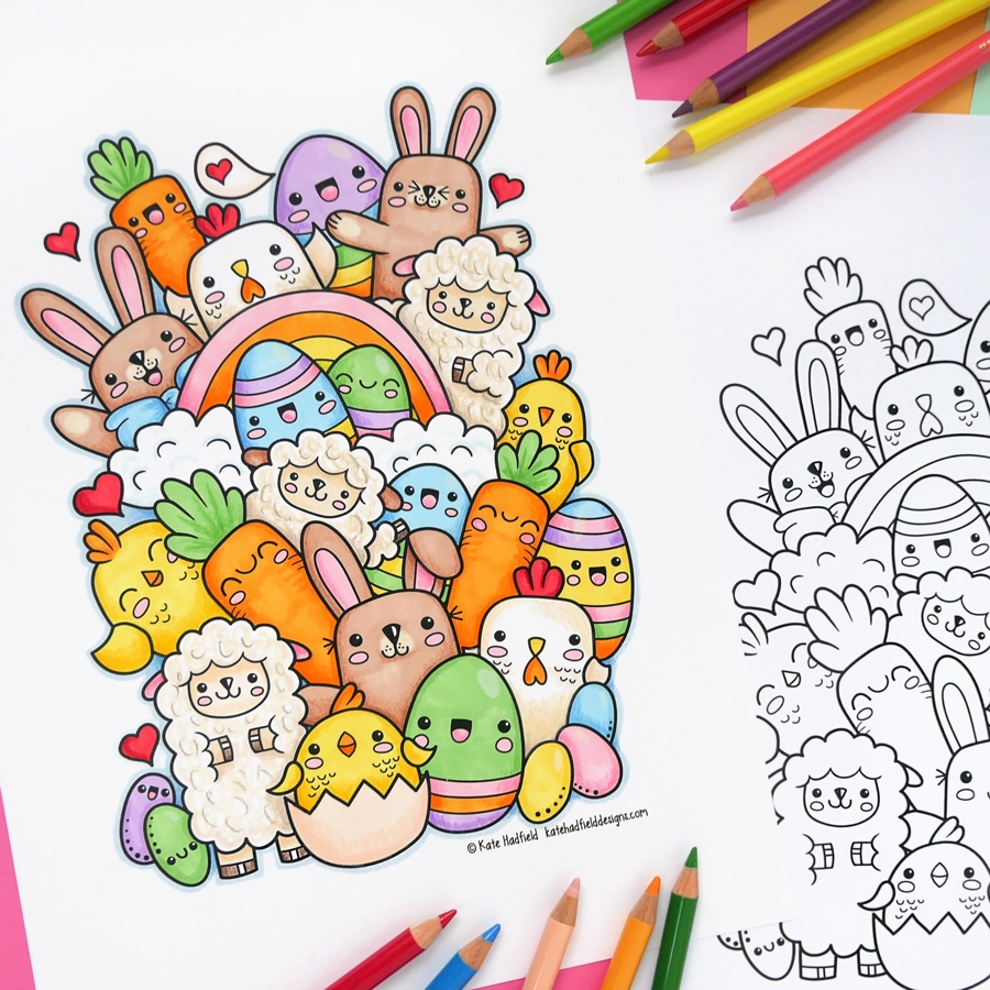 Kawaii Easter Colouring Page Kate Hadfield Designs Kawaii Easter Colouring Page Kate Hadfield Designs