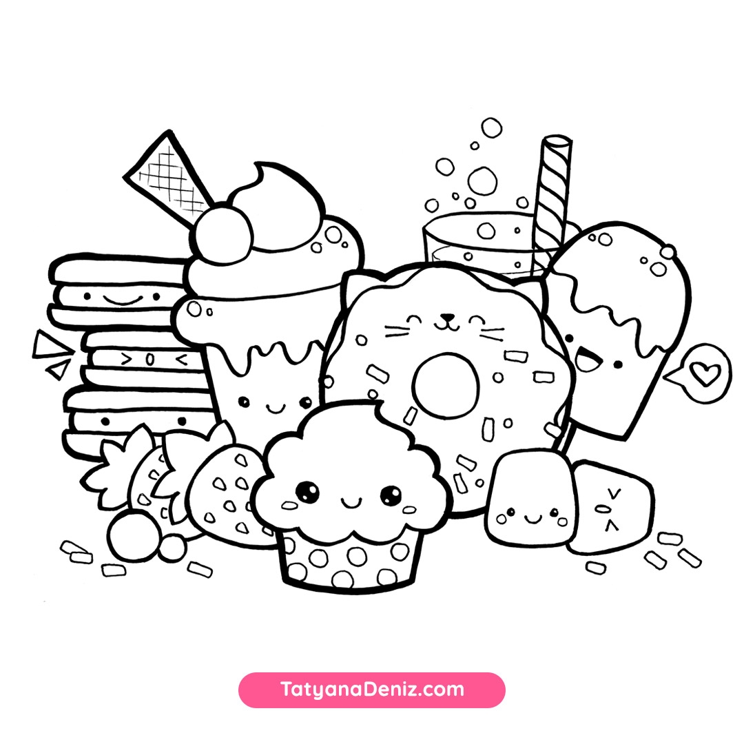 Kawaii Sweets Doodle FREE Coloring Page Printalbe PDF 