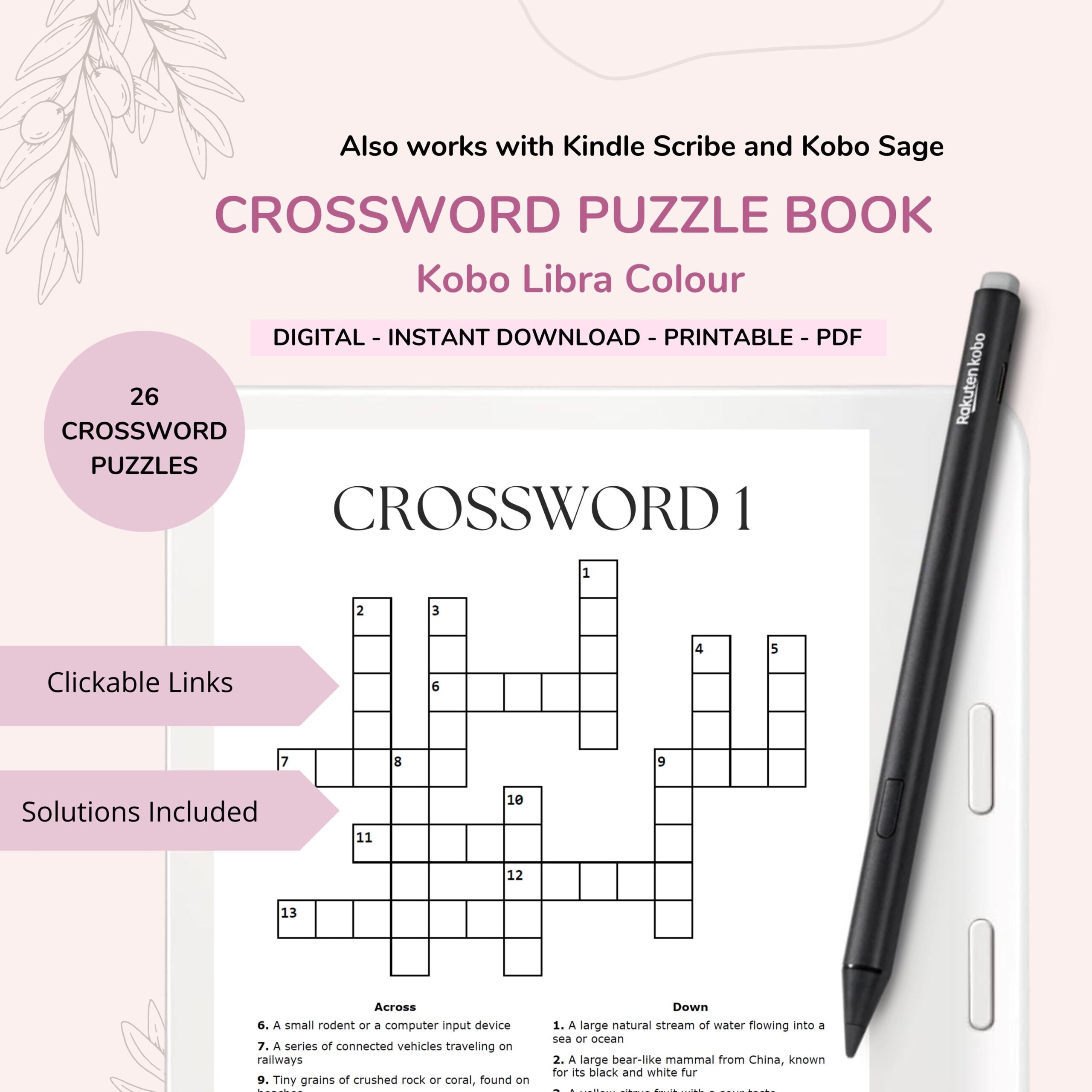 Kobo Puzzles Crossword Etsy Israel