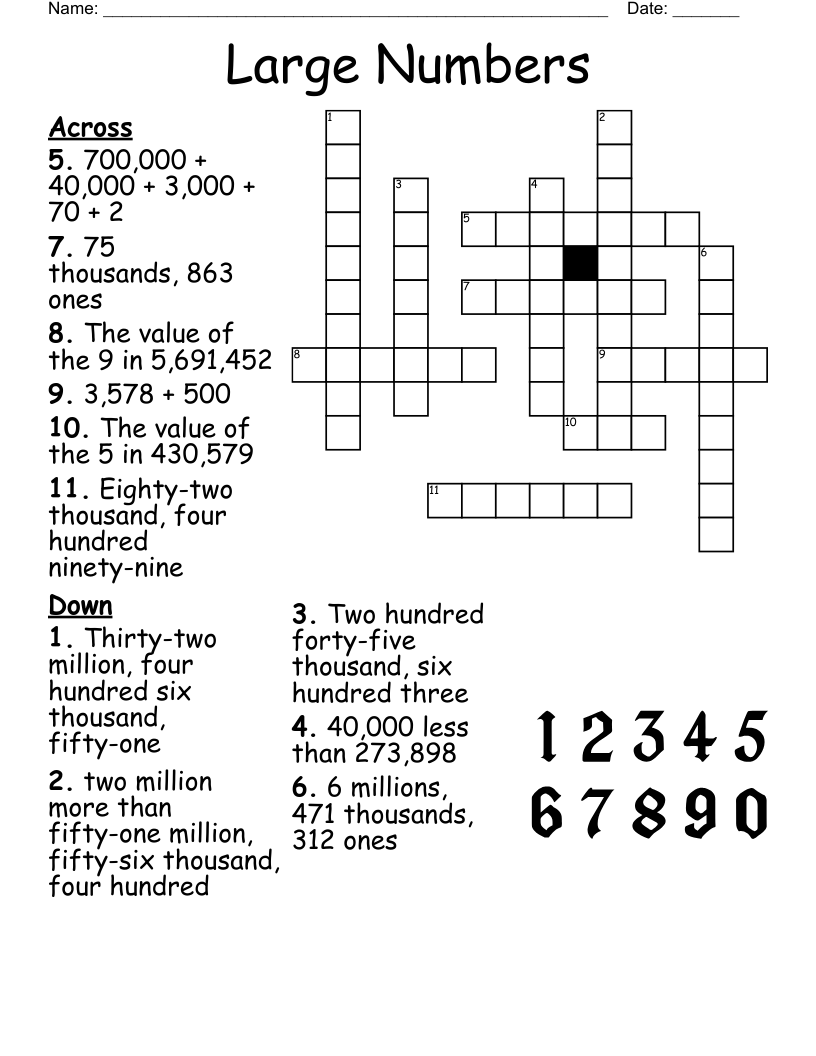 Large Numbers Crossword WordMint