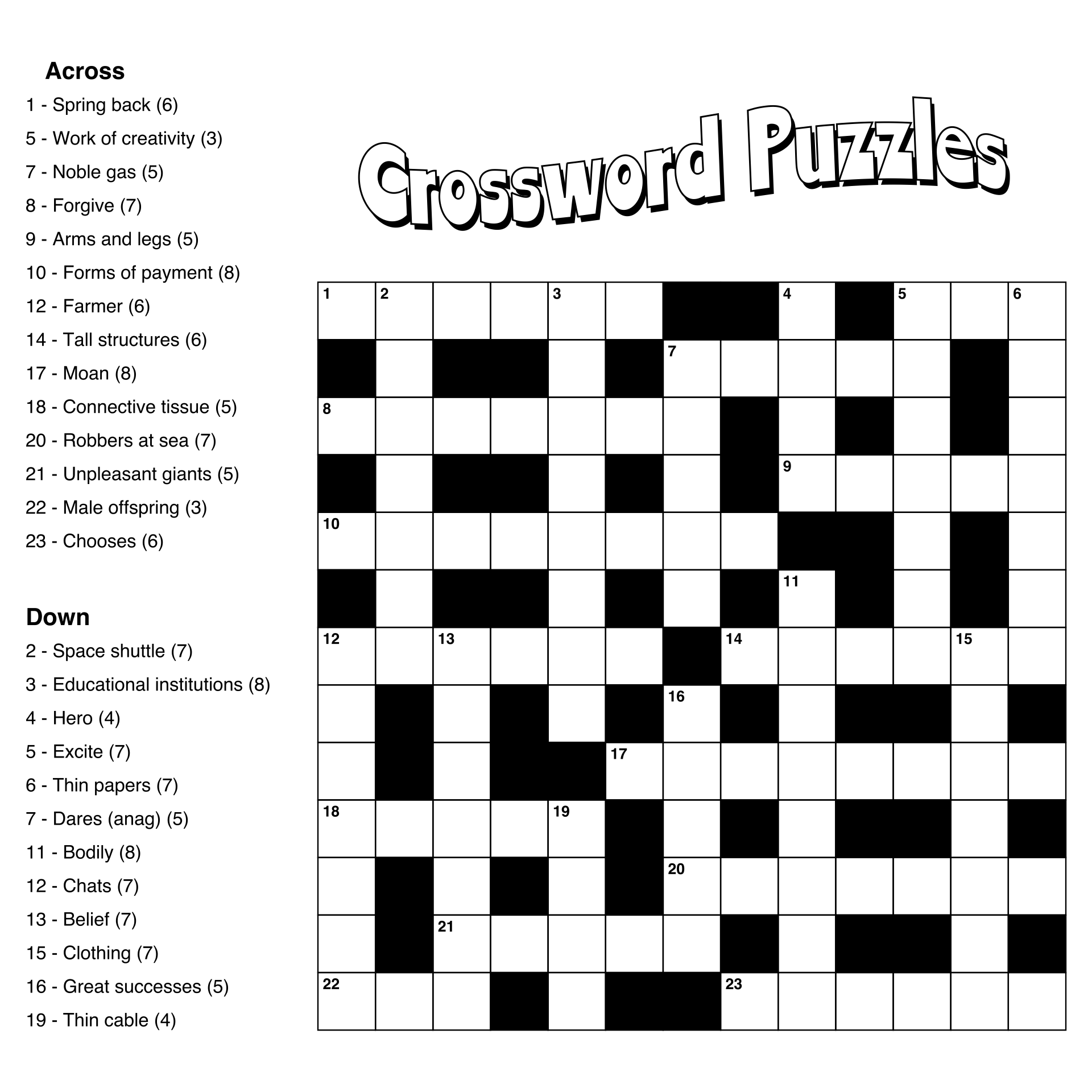 free printable crossword puzzles easy