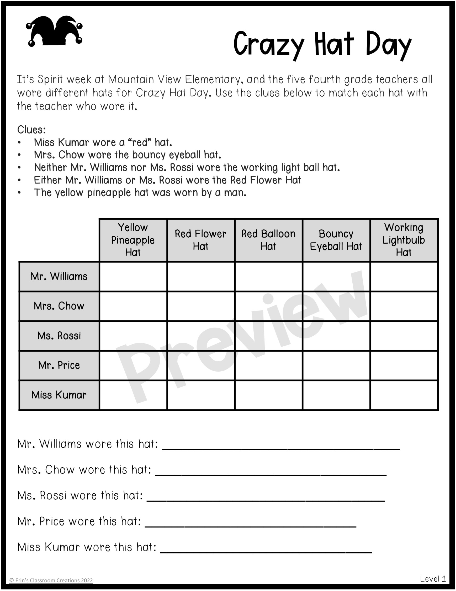 Level 1 Logic Puzzles Made By Teachers Level 1 Logic Puzzles Made By Teachers