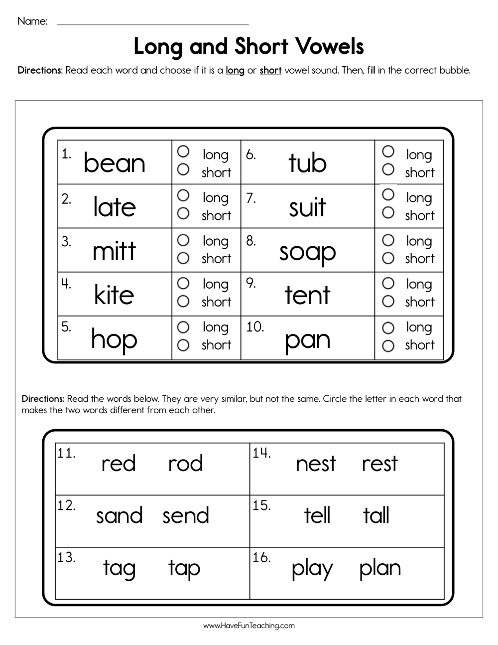 Long And Short Vowels Worksheet Have Fun Teaching Long And Short Vowels Worksheet Have Fun Teaching