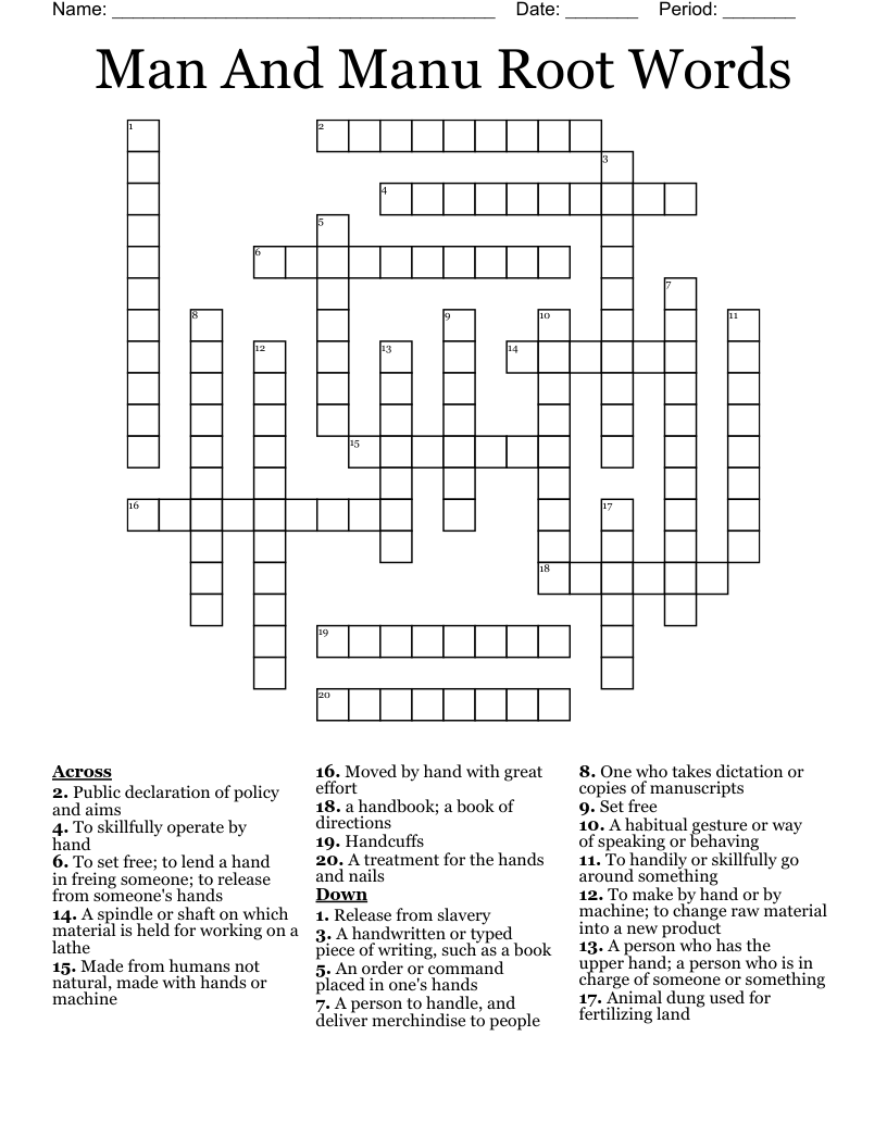 Man And Manu Root Words Crossword WordMint