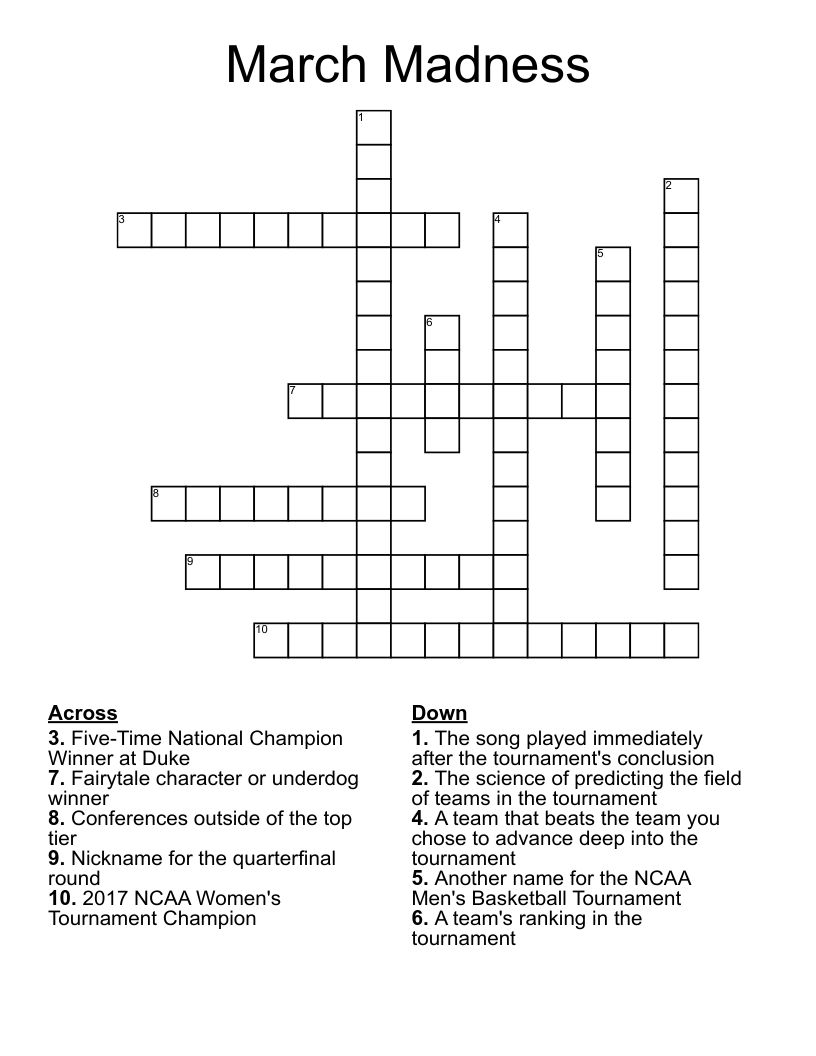 March Madness Crossword WordMint March Madness Crossword WordMint