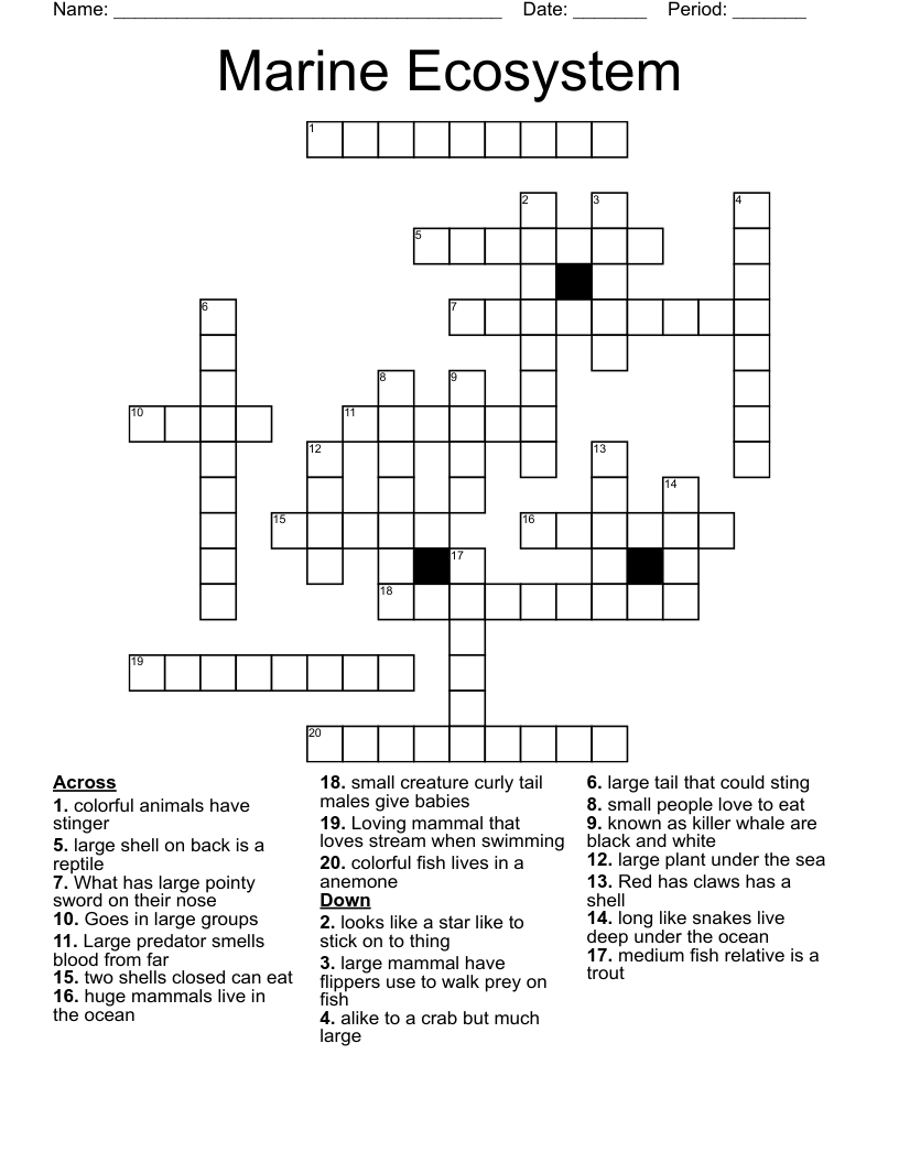 Marine Ecosystem Crossword WordMint Marine Ecosystem Crossword WordMint