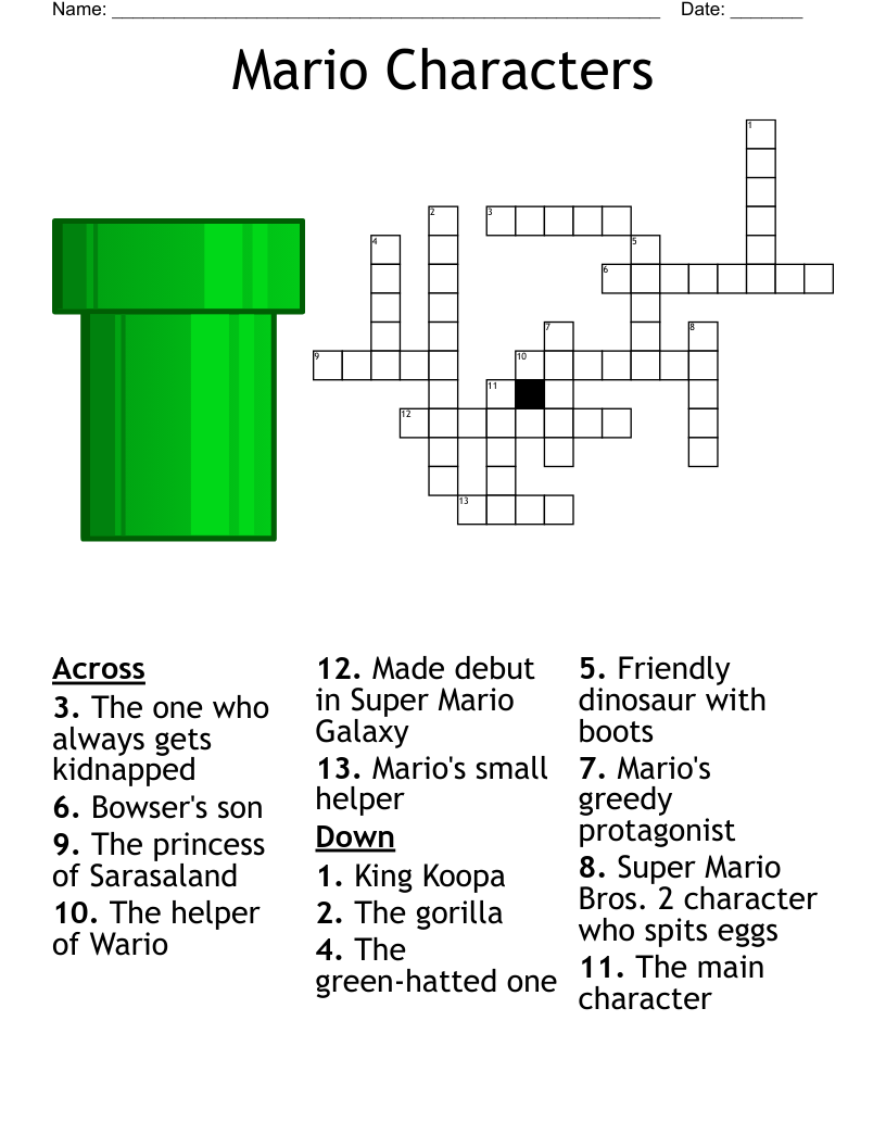 Mario Characters Crossword WordMint Mario Characters Crossword WordMint