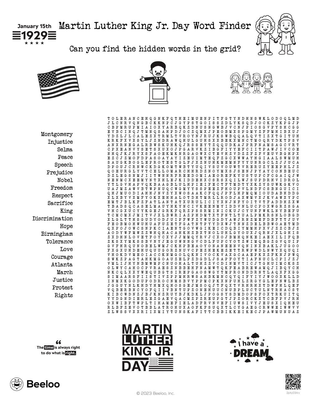 mlk day word search mlk day word search
