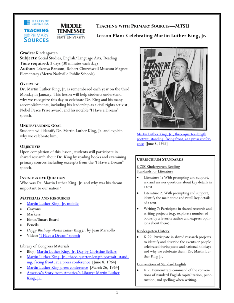 martin luther king lesson plan martin luther king lesson plan