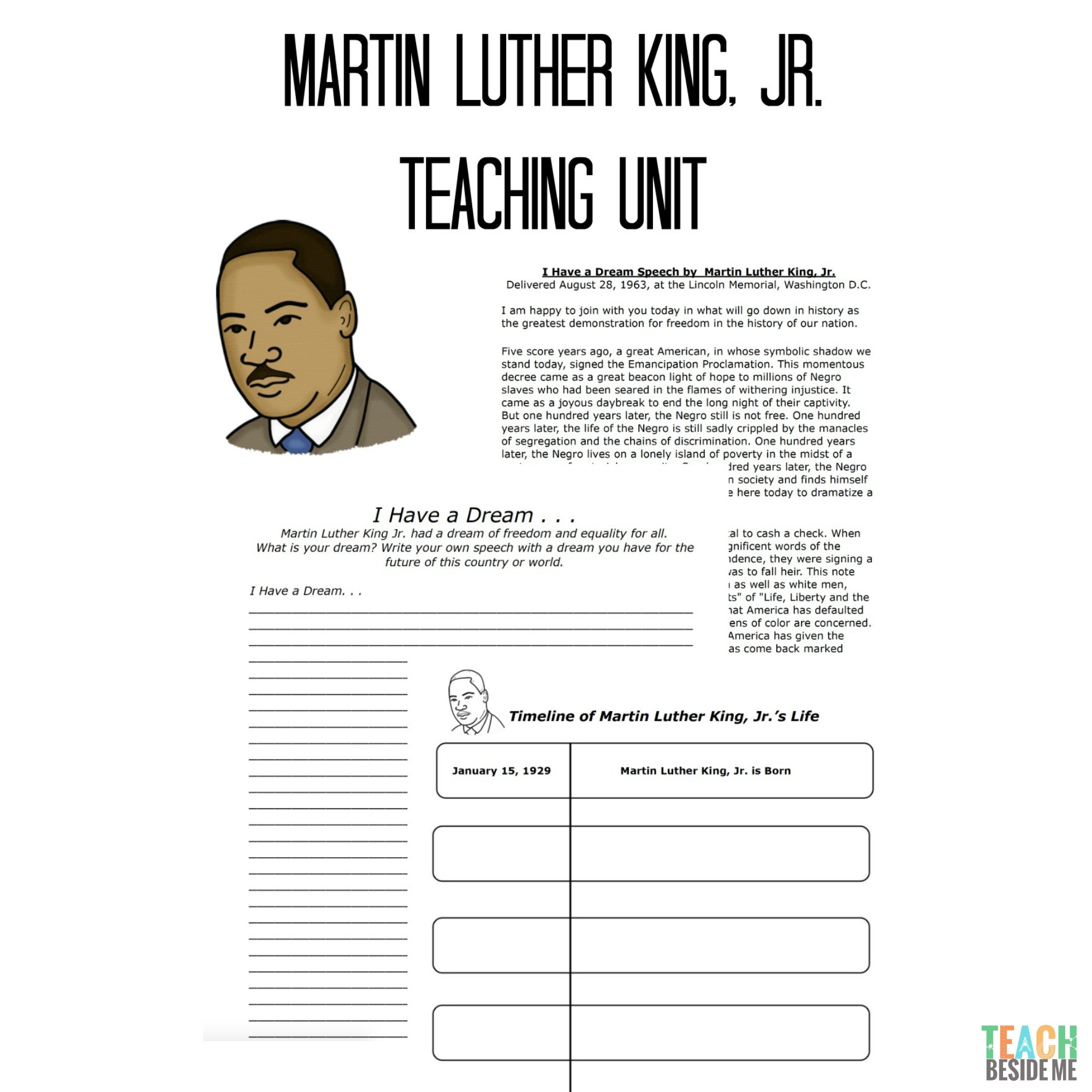 Martin Luther King Jr Teaching Unit Teach Beside Me Martin Luther King Jr Teaching Unit Teach Beside Me