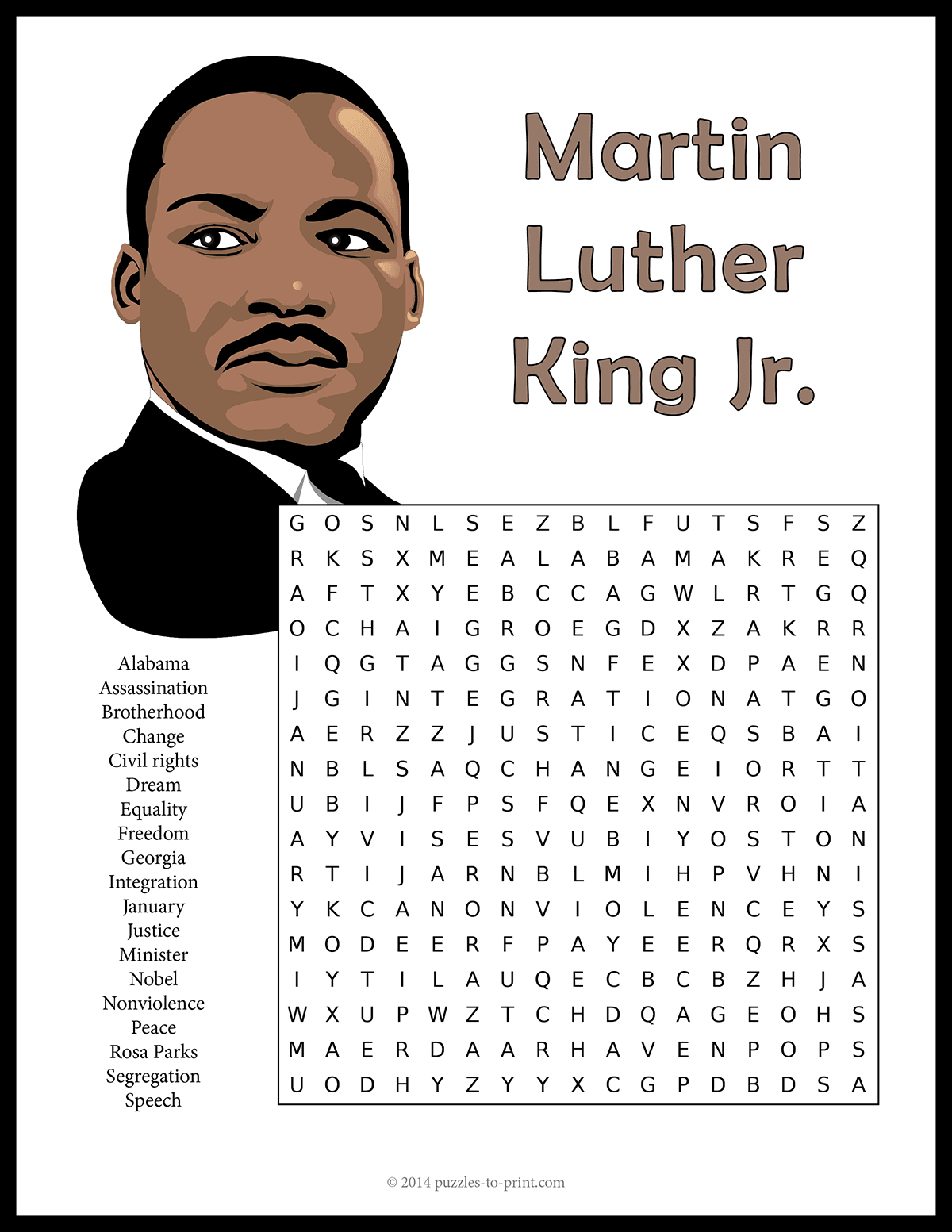 Martin Luther King Jr Word Search Martin Luther King Jr Word Search