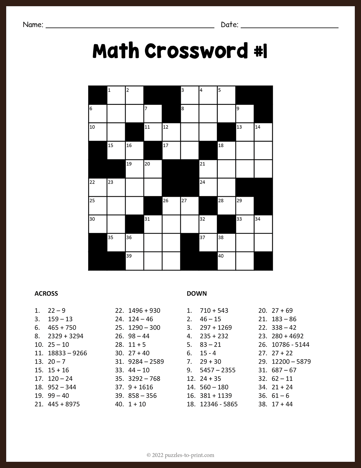 number fill in crossword puzzles