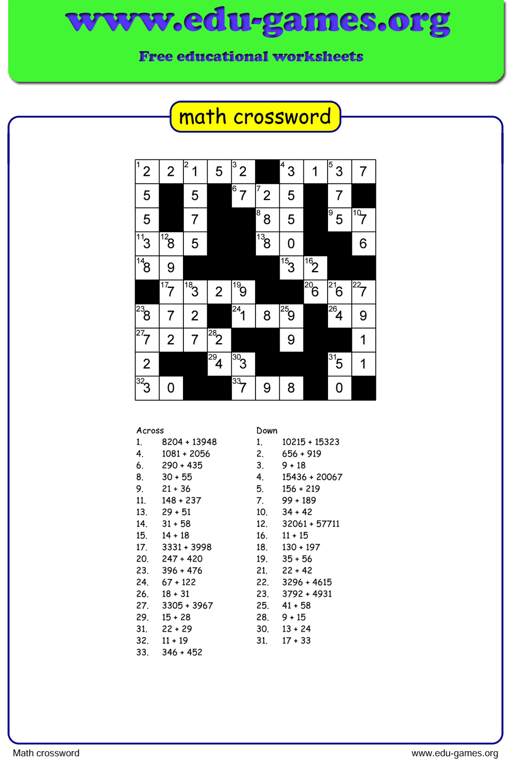 Math Crossword Puzzle Maker Free Printable Worksheet Math Crossword Puzzle Maker Free Printable Worksheet