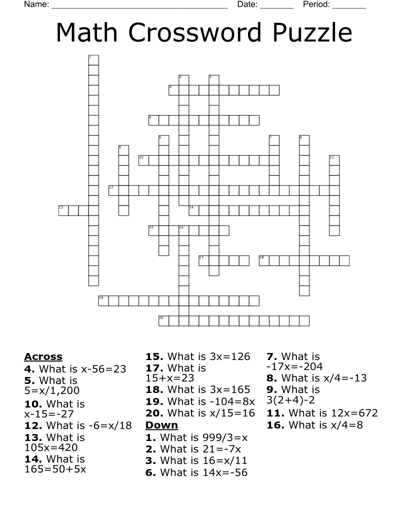 Math Crossword Puzzle WordMint Math Crossword Puzzle WordMint