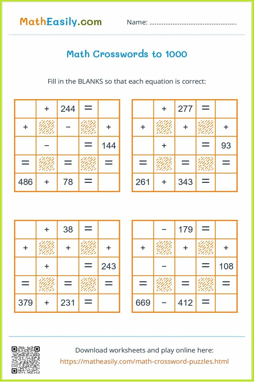 Math Crosswords ONLINE Printable Math Crosswords ONLINE Printable