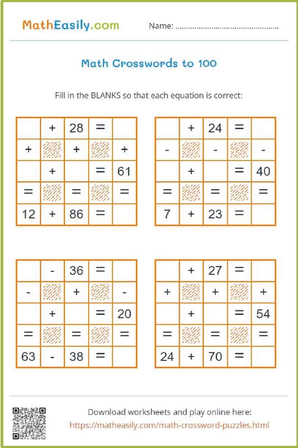Math Crosswords ONLINE Printable Math Crosswords ONLINE Printable