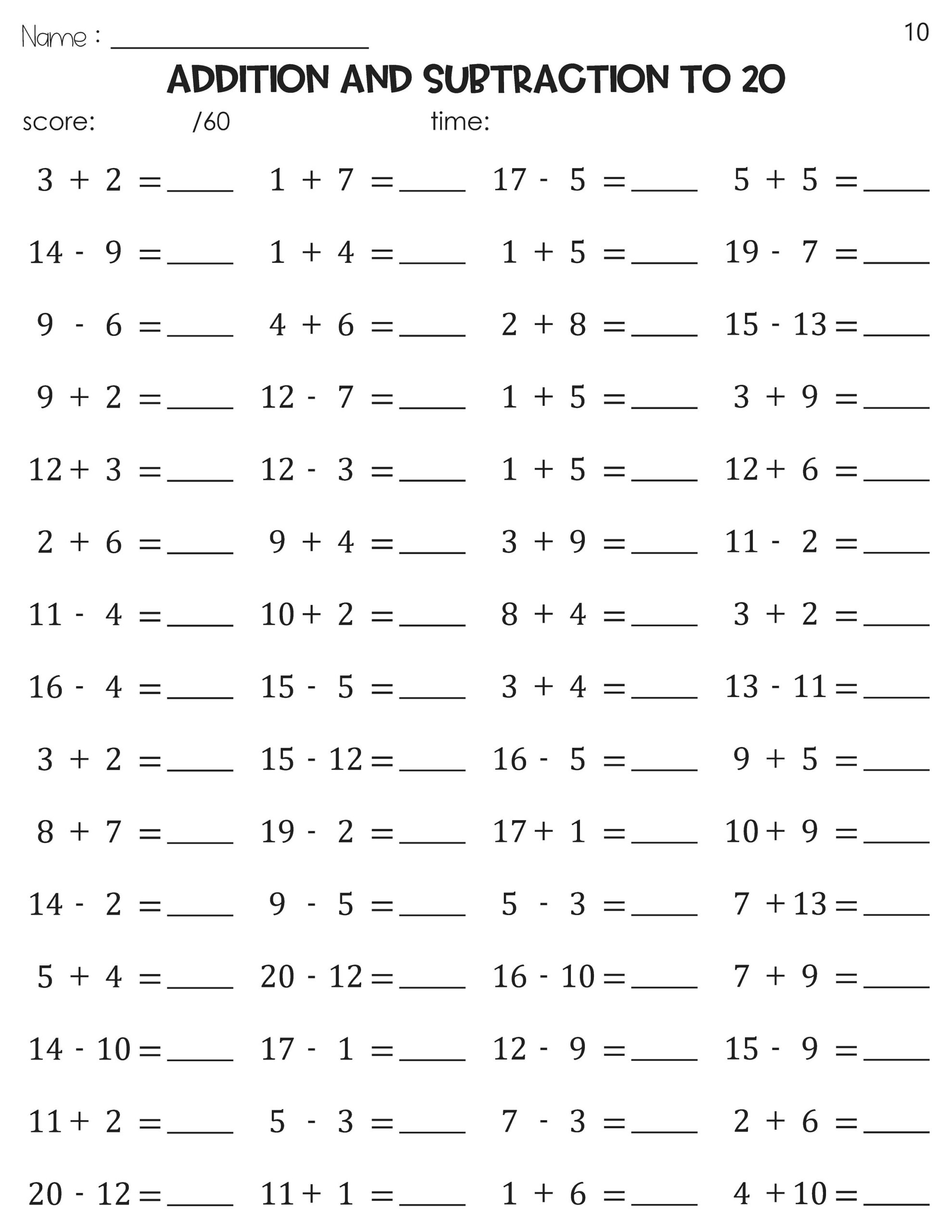 Math Fact Fluency Addition And Subtraction To 20 Timed Tests Practice Etsy Israel Math Fact Fluency Addition And Subtraction To 20 Timed Tests Practice Etsy Israel