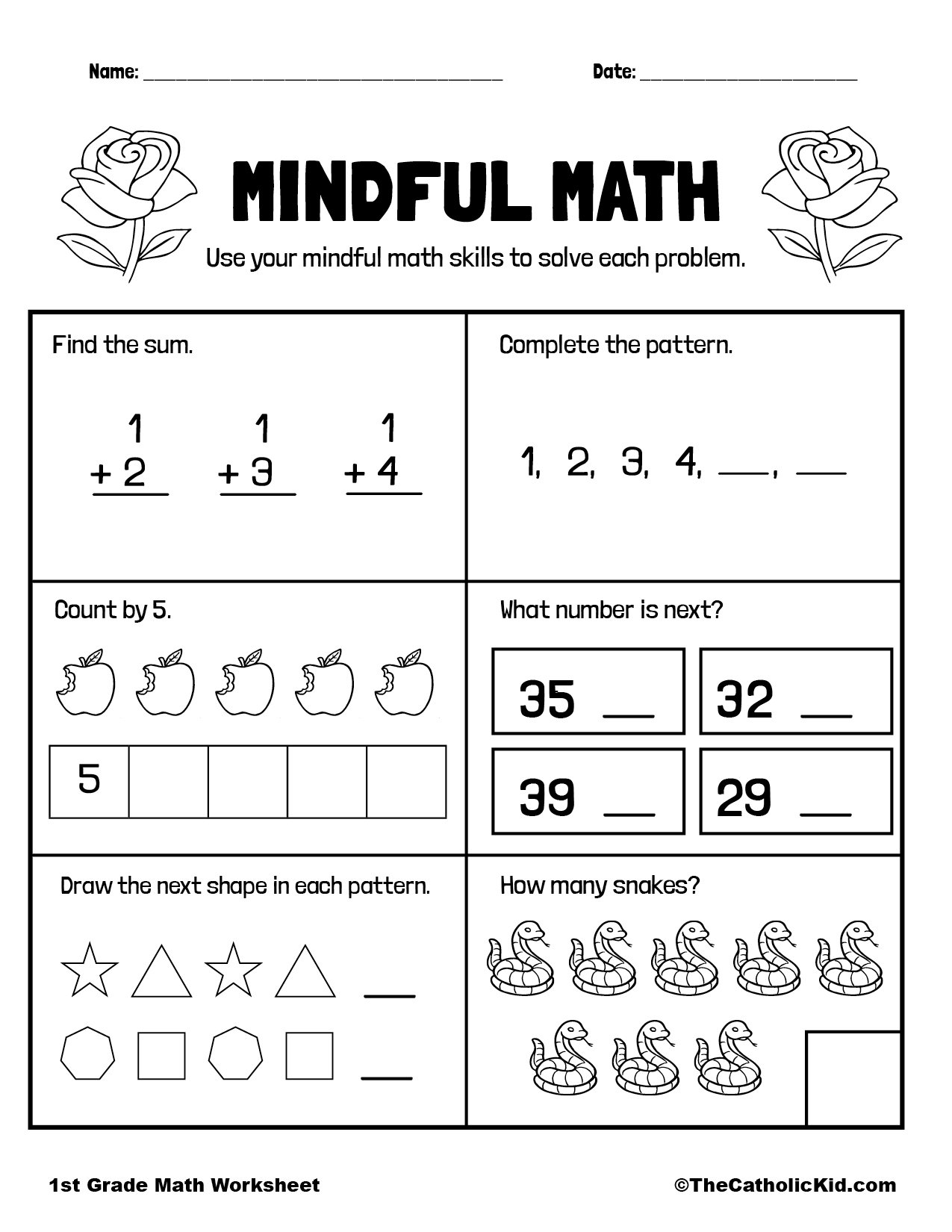 Math Worksheet 1st Grade Math Worksheet Catholic TheCatholickid