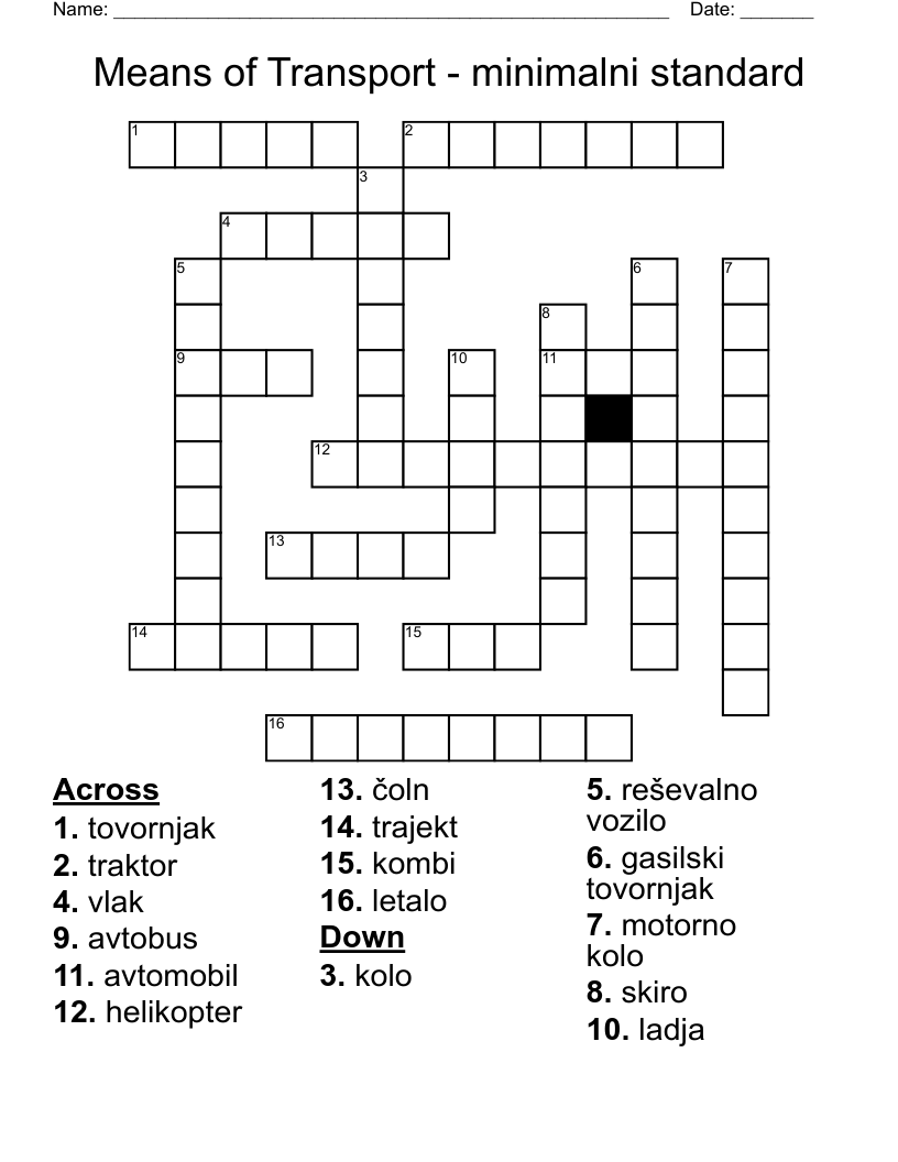 Means Of Transport Minimalni Standard Crossword WordMint