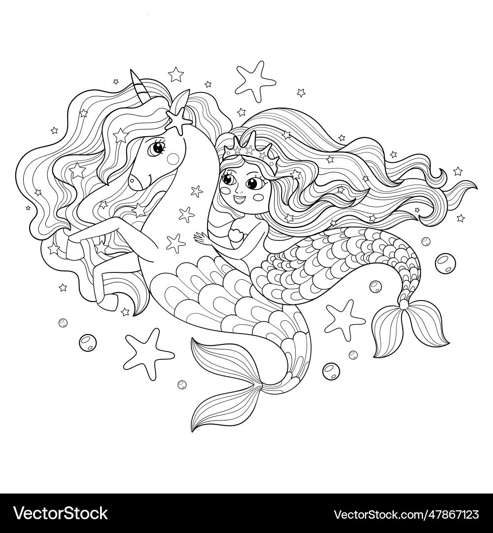 Mermaid Unicorn Seahorse Coloring Page Royalty Free Vector VectorStock Mermaid Unicorn Seahorse Coloring Page Royalty Free Vector VectorStock
