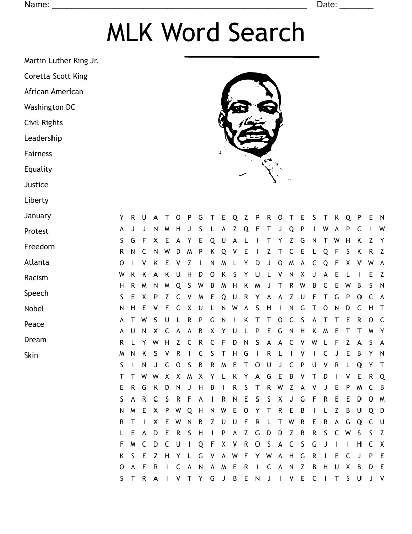 MLK Word Search WordMint MLK Word Search WordMint