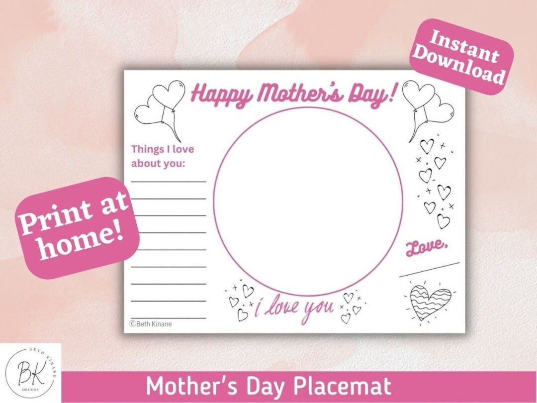 Mother s Day Placemat For Kids Mother s Day Placemat Mother s Day Printable Mother s Day Craft Mother s Day Gift Mom s Day Craft Etsy
