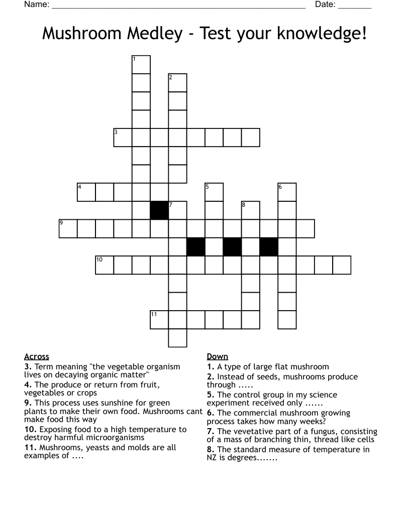 Mushroom Medley Test Your Knowledge Crossword WordMint