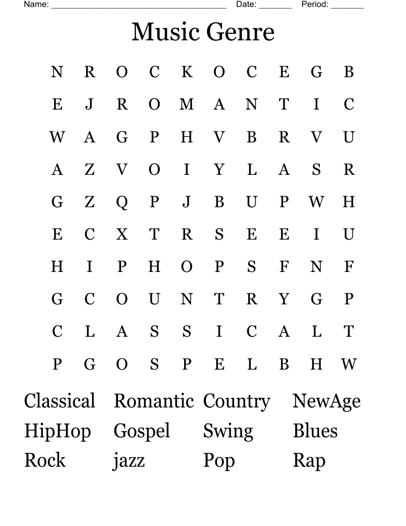 Music Genre Word Search WordMint Music Genre Word Search WordMint