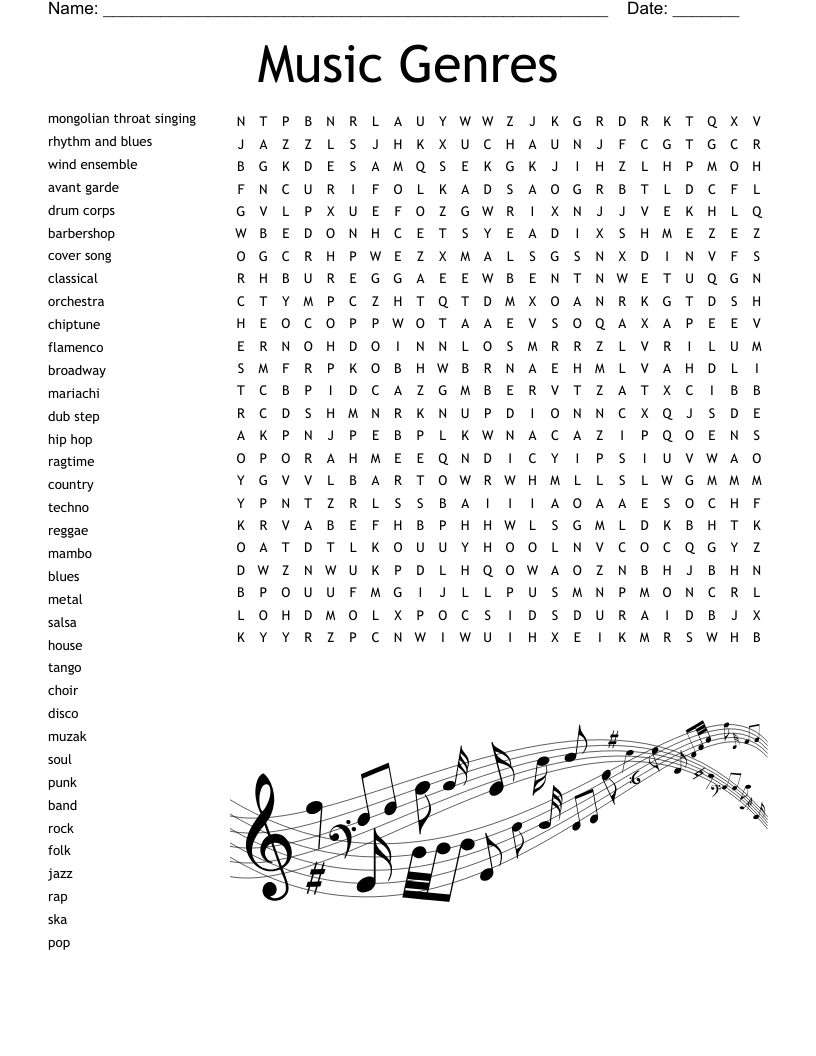 Musical Genres Crossword WordMint Musical Genres Crossword WordMint