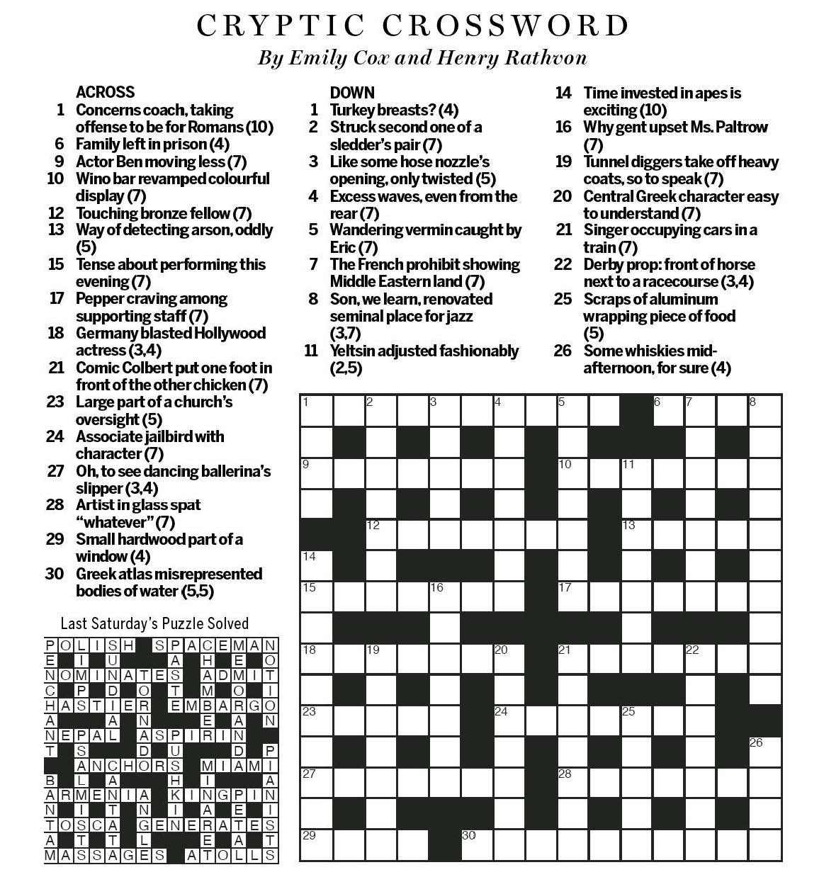 globe mail cryptic crossword
