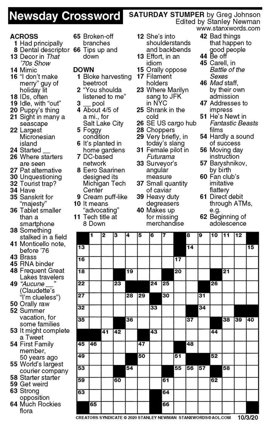 News Day Crossword Printable Holiday Calendar