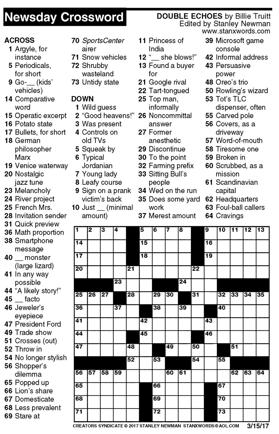 Newsday Printable Crossword Printable