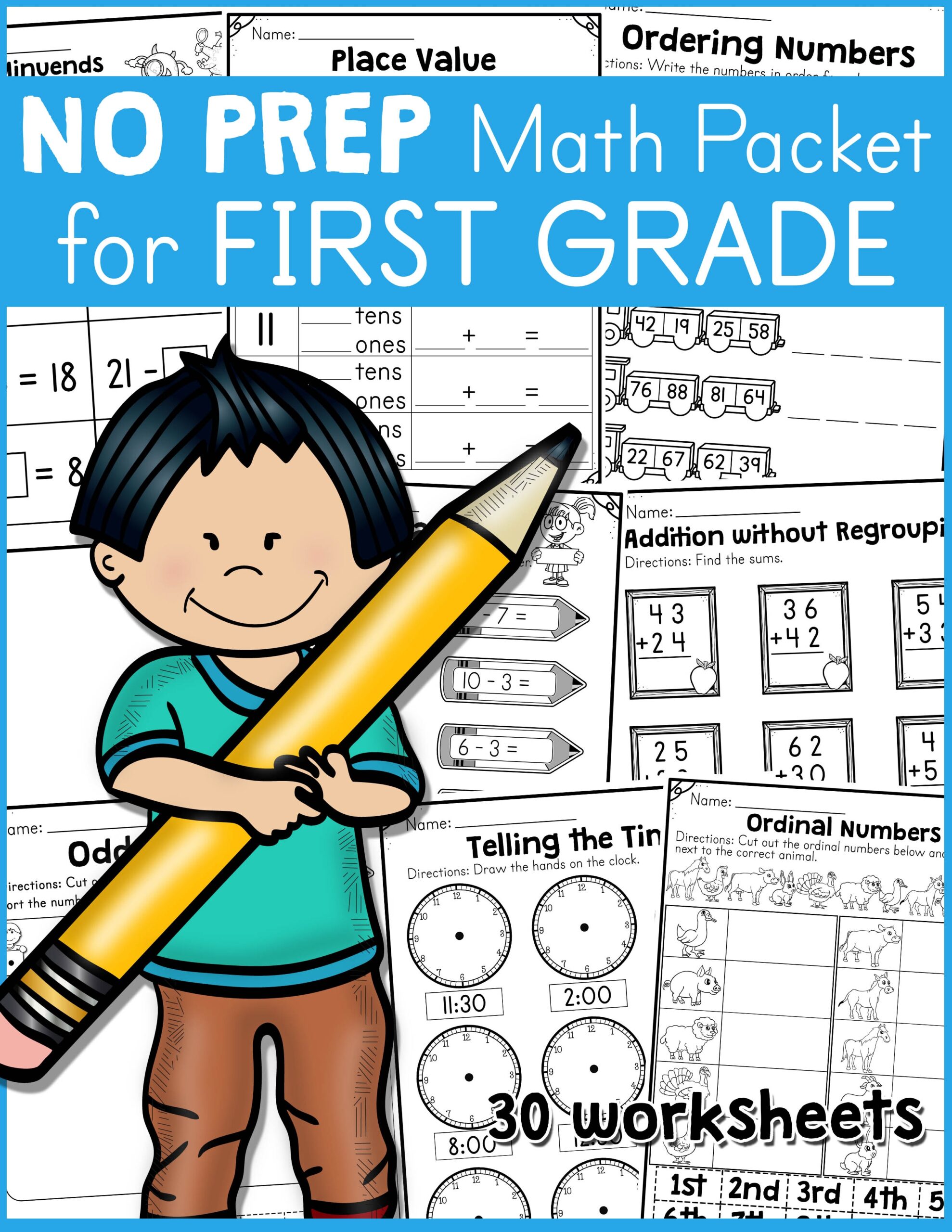 NO PREP Math Packet For First Grade Made By Teachers