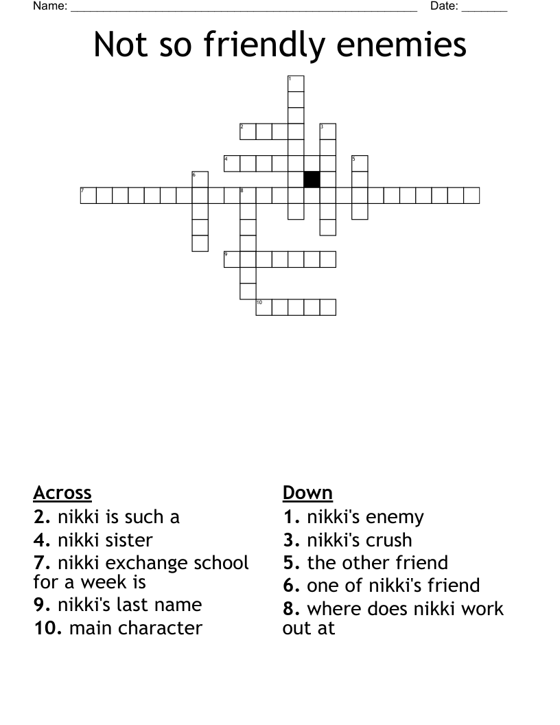 Not So Friendly Enemies Crossword WordMint