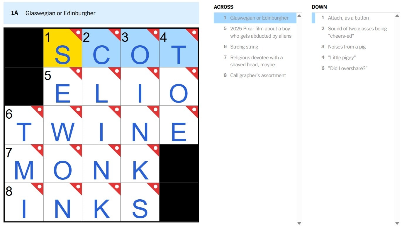 NYT Mini Crossword July 3 2025 What Is Glaswegian Or Edinburgher Answer H2S Media