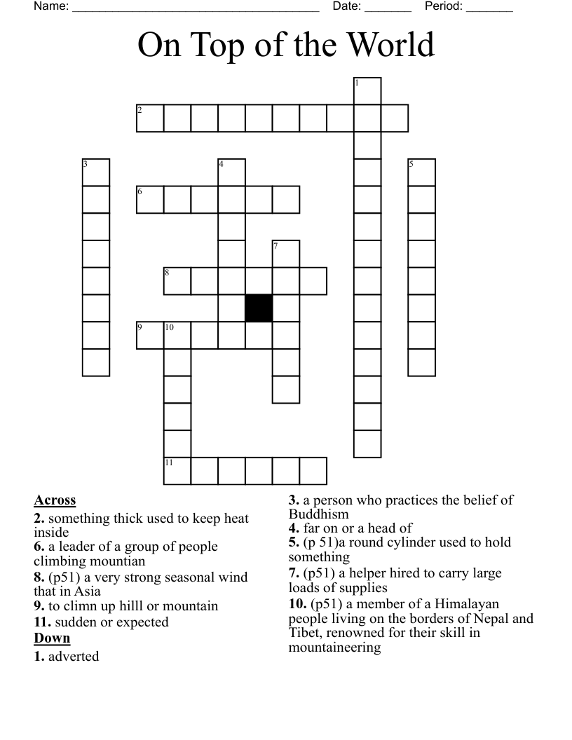 On Top Of The World Crossword WordMint On Top Of The World Crossword WordMint