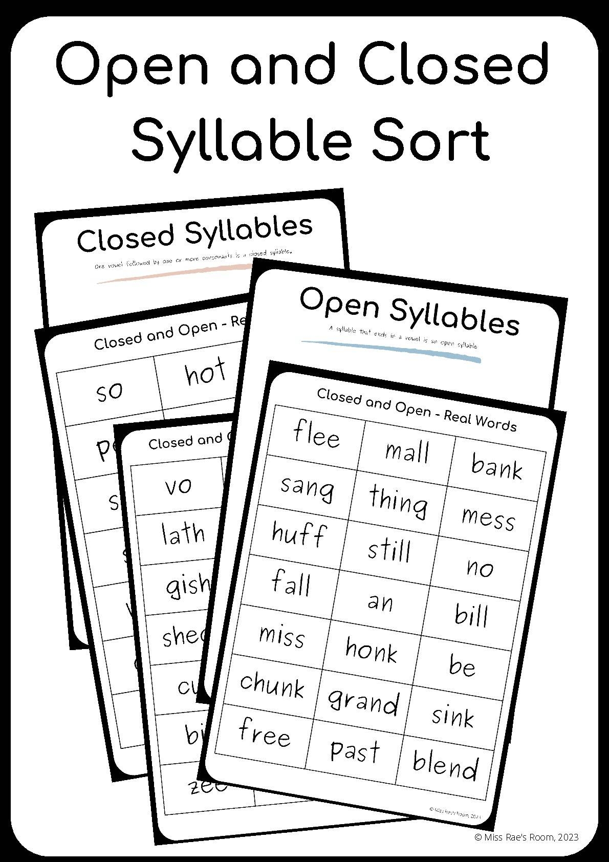 open and closed syllable sort open and closed syllable sort