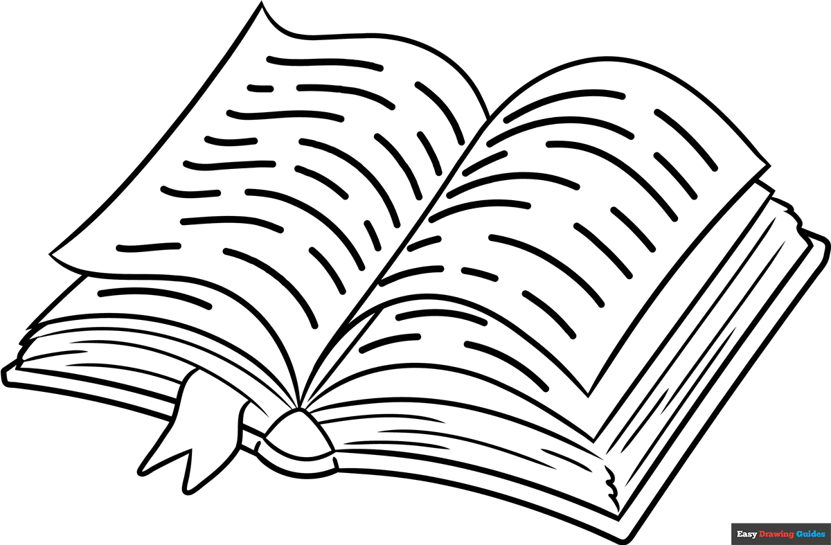 Open Book Coloring Page Easy Drawing Guides