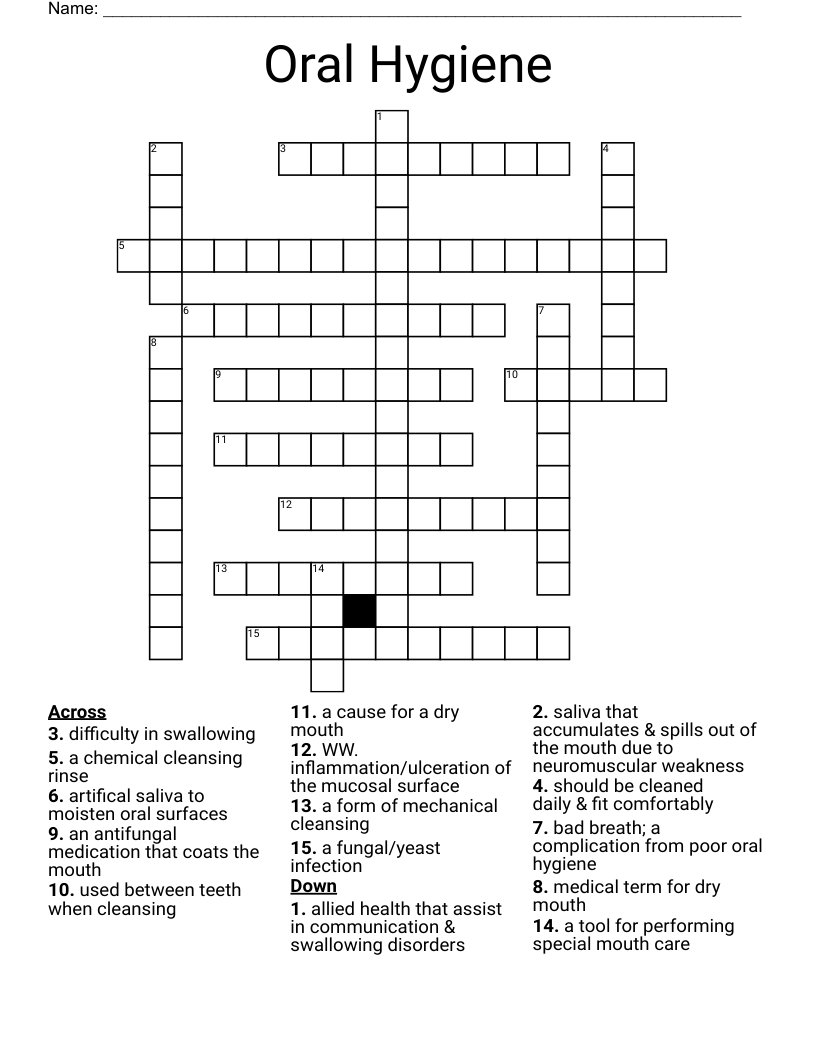 Oral Hygiene Crossword WordMint