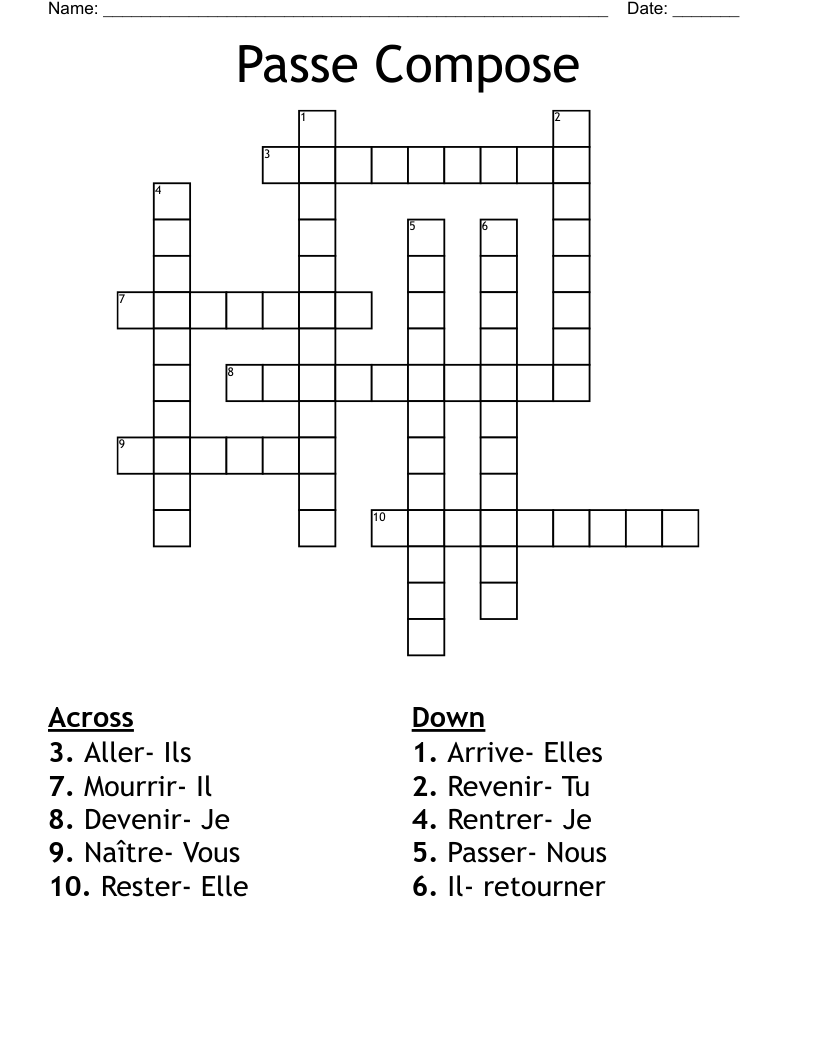 Passe Compose Crossword WordMint Passe Compose Crossword WordMint